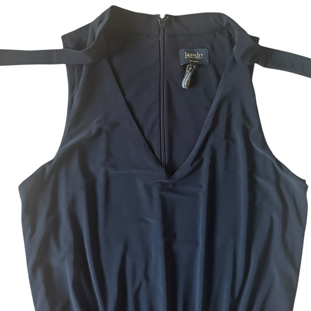 LAUNDRY by Shelli Segal black sleeveless wide leg jumpsuit w/tie neck size 6 - Picture 3 of 6
